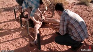 Hitchhiker hogtied into the desert