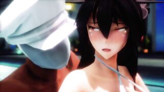 【hentai MMD】Beautiful Bombshell bimbos Standing Ahegao Sex by the Pool / Kancolle