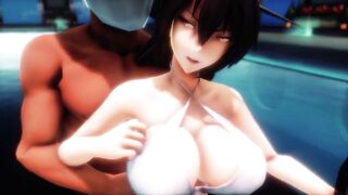 【hentai MMD】Beautiful Bombshell bimbos Standing Ahegao Sex by the Pool / Kancolle
