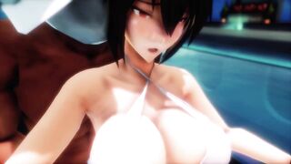 【hentai MMD】Beautiful Bombshell bimbos Standing Ahegao Sex by the Pool / Kancolle