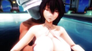 【hentai MMD】Beautiful Bombshell bimbos Standing Ahegao Sex by the Pool / Kancolle