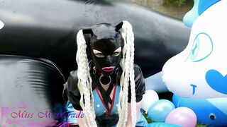 Miss Maskerade Latex Doll Having Fun and Pop Balloon - Looner Bdsm into