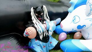 Miss Maskerade Latex Doll Having Fun and Pop Balloon - Looner Bdsm into
