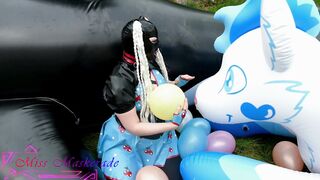 Miss Maskerade Latex Doll Having Fun and Pop Balloon - Looner Bdsm into