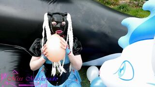 Miss Maskerade Latex Doll Having Fun and Pop Balloon - Looner Bdsm into