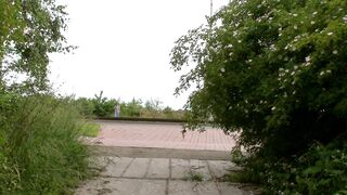 Outdoors 3 way with a big titted milf