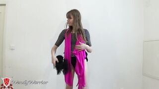 My Iron Maiden Corset is Locked over a Pink Zentai