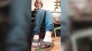 Plays with Crazy Sandals, on and off her Smelly Foot