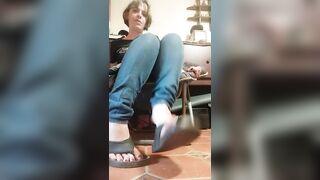 Plays with Crazy Sandals, on and off her Smelly Foot