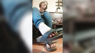 Plays with Crazy Sandals, on and off her Smelly Foot