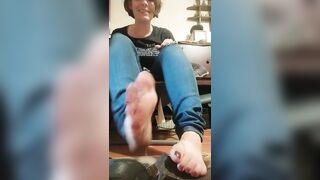 Plays with Crazy Sandals, on and off her Smelly Foot