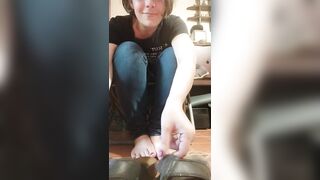 Plays with Crazy Sandals, on and off her Smelly Foot