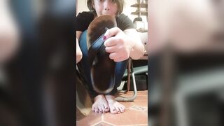 Plays with Crazy Sandals, on and off her Smelly Foot