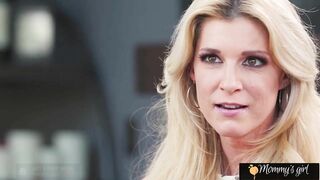 Blonde mom Gets Tempted By Turned On Lesbo Duo