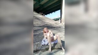 Ruby Masterbates under Bridge on Side of Interstate