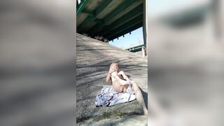 Ruby Masterbates under Bridge on Side of Interstate