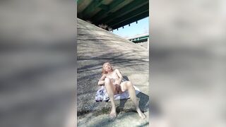 Ruby Masterbates under Bridge on Side of Interstate