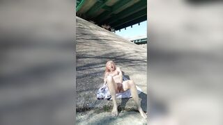 Ruby Masterbates under Bridge on Side of Interstate