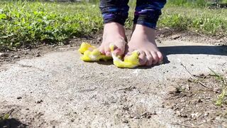 BBW cougar Steps all over Marshmallow Peeps Making a Sticky Mess