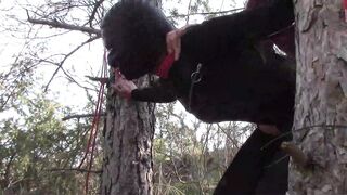 Bound up to a Tree Outside on Babe Clothes, Wearing Stockings and