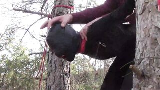 Bound up to a Tree Outside on Babe Clothes, Wearing Stockings and