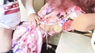 Older mom into a robe and g-string allowed to banged!
