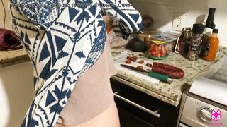 Kitchen Quickie - Brooke Foxxx cuts meat then takes meat