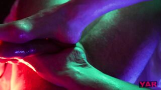 Toes Bdsm into Neon Light Finger Bang Toes of Huge Dick to Cum