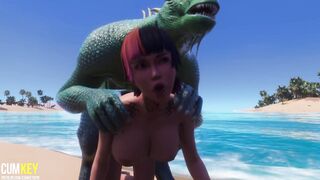 Big Titted Babes Mating with Lizardman with 2 Cocks | Huge Dick Monster