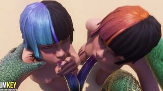Big Titted Babes Mating with Lizardman with 2 Cocks | Huge Dick Monster