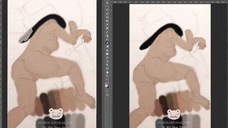Painting Thick Booty oriental into Bed Fully Nude - Part two