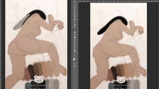 Painting Thick Booty oriental into Bed Fully Nude - Part two