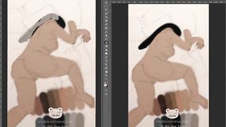 Painting Thick Booty oriental into Bed Fully Nude - Part two
