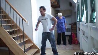 Big Boobed blonde old satisfies young stranger