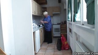 Big Boobed blonde old satisfies young stranger