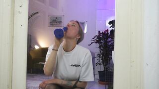 Double the Fun with new Sex Toy! Lover Gets Spit Roasted and Squirts