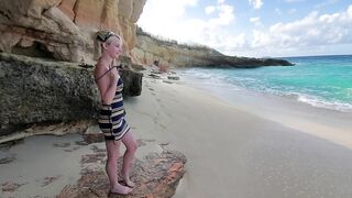 SLENDER Nude at the Beach GOOD Body, Adorable and Shy FINGER FUCK