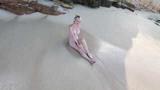 SLENDER Nude at the Beach GOOD Body, Adorable and Shy FINGER FUCK