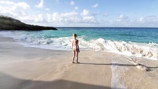 SLENDER Nude at the Beach GOOD Body, Adorable and Shy FINGER FUCK