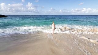 SLENDER Nude at the Beach GOOD Body, Adorable and Shy FINGER FUCK