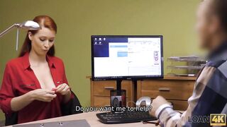 LOAN4K. Big Titted redheaded milf has sex with a hung bro