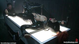 Red Haired black sub on device bdsm