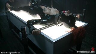 Red Haired black sub on device bdsm