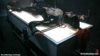 Red Haired black sub on device bdsm