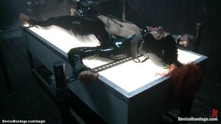 Red Haired black sub on device bdsm