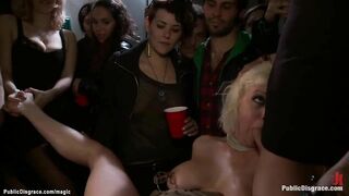 Outside crowded bar fucking 2 slaves