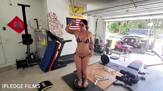 Flexing into the Gym with a Skimpy Bikini