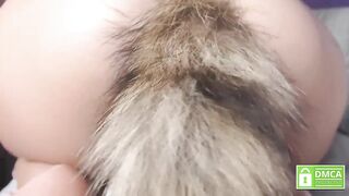 Tail Plug Deep into Hairy Asshole Good Close Up. Doggy Watch