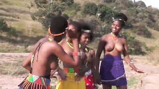 Topless Ebony girls with nice titties dancing and talking