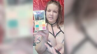 Chatty Tattooed BBW Chats While Putting On Makeup Topless